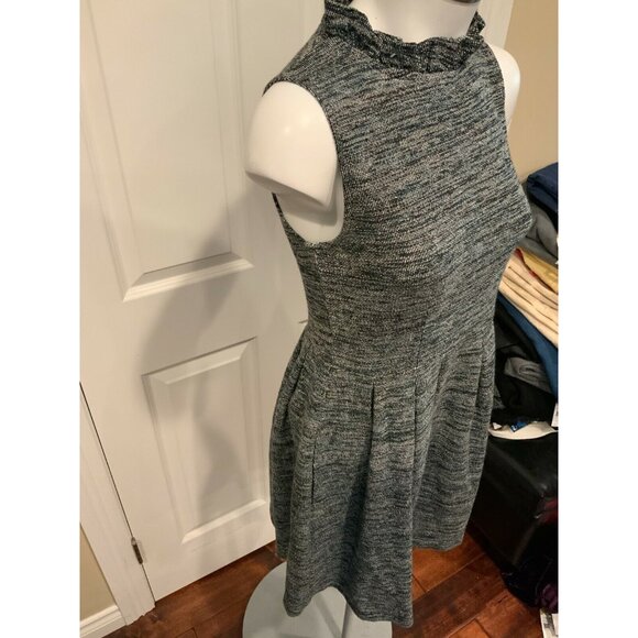 Ganni Speckled Gray Fit & Flare Dress w/ Ruffle Collar, Size Small - Picture 5 of 8